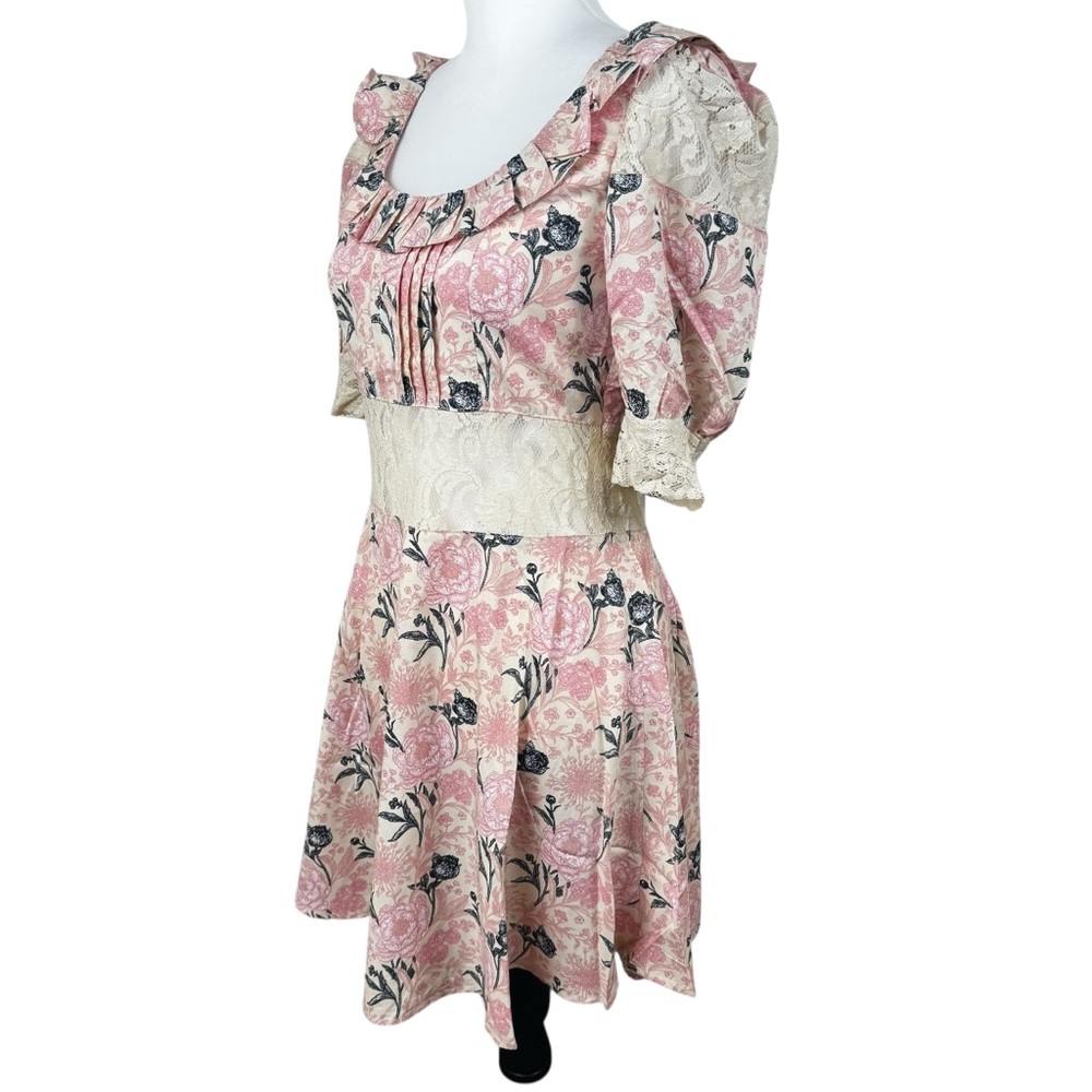 NWT Alamia Floral Lace Cream & Pink Mini Dress Boutique Romantic Coquette Girly - Picture 15 of 16